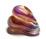 This heart bead has a base of Rosaline Pink with streams of CiM Peace and Double Helix Kalypso encased in Zephyr clear.
