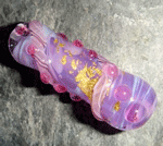 Crocus base with swirls of Gelly's Sty & Fremen, gold leaf, encased with clear, pink twistie, Effetre rubino dots