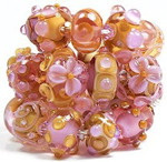 Heffalump, Pink Champagne, Precision Diamond Clear, ASK 104 Caramel Apple, and Effetre Rosatto, Opal Yellow and Pale Topaz