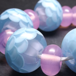 Rose Quartz with Effetre opaque Dark Pink 256, Effetre opaque Light Sky Blue 224, Effetre transparent Pale Aquamarine 038, & CiM Clear